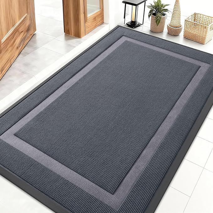 OLANLY Front Door Mat Indoor Outdoor Entrance, Waterproof All-Season, All-Weather Doormat, Sturdy Natural Rubber, Fade Resistant, Low Profile, Easy Clean Patio Porch Entryway Mat, 47x32, Light Grey