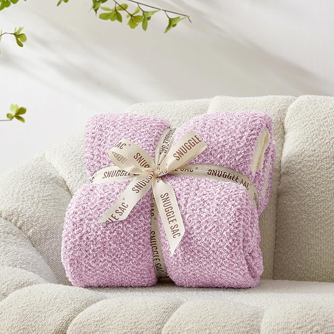 Snuggle Sac Light Purple Throw Blanket for Couch, Super Soft Warm Lavender Blankets Cozy Knit Fuzzy Plush Lightweight Throws for Sofa, Bed,Living Room, Heather Lilac, 50x60 inches
