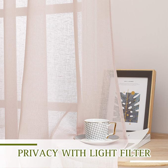 NICETOWN Linen Blend Semi Sheer Curtains 63" L for Nursery, Decorative Grommet Flax Texture Semitransparent Casual Window Treatment Privacy Protect for Flat/Apartment, 52" W, 2 PCs, Dusty Blush