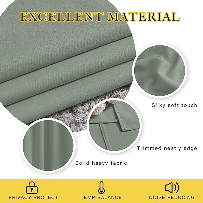 NICETOWN Blackout Sage Green Curtains 54 inches Long 2 Panels Set - Grommet Thermal Curtains Sound Dampening Window Treatments Room Darkening Drapes for Bedroom/Home Office, W37 x L54