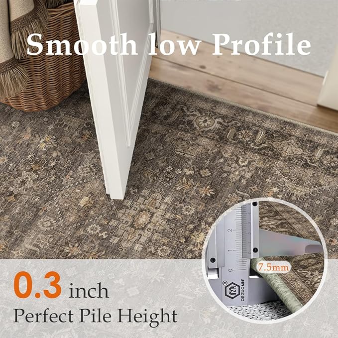 10x12 Washable Area Rug for Living Room Bedroom Vintage Brown Non Slip Carpet Traditional Retro Soft Low Pile Large Throw Rug for Dining Room Kitchen Office Indoor