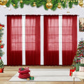 youleyar Solid Sheer Rod Pocket Curtain Voile Draperies 4 Panels White Beige Black Grey Ivory 52 Inch Width 72 Inch Long 1 Pair for Kitchen Bedroom Children Living Room Yard(Christmas Red,52 Wｘ72 L)