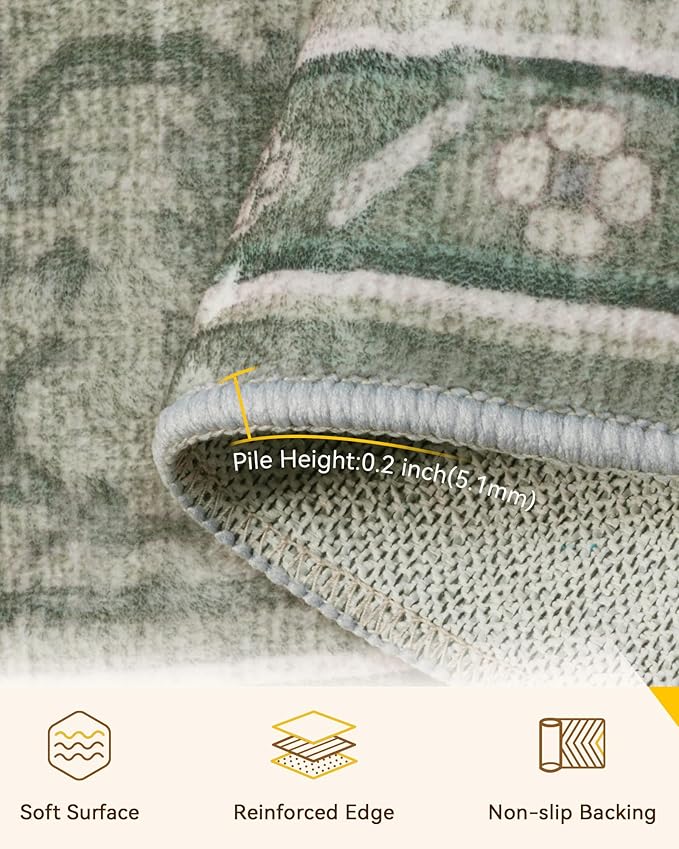 Area Rugs 3'x12' Runner Rug Non Slip Washable for Kitchen Hallway Bedroom Beside Laundry Room Bathroom Rug, Floor Carpet, Dark Green Gray