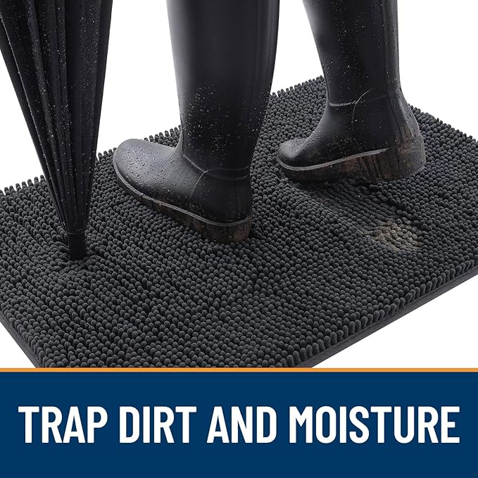 OLANLY Dog Door Mat for Muddy Paws 48x30, Absorbs Moisture and Dirt, Absorbent Non-Slip Washable Doormat, Quick Dry Chenille Mud Mat for Dogs, Entry Indoor Entryway Carpet for Inside Floor, Dark Grey
