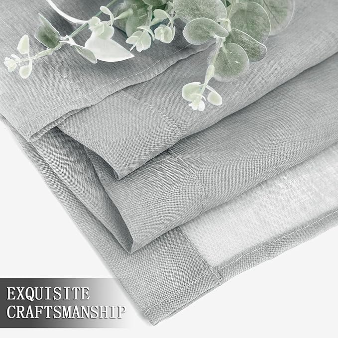 Tollpiz Sheer Curtains Bedroom Linen Textured Curtain Sheers Light Filtering Voile Rod Pocket Curtains for Living Room, 38 x 84 inches Long, Silver Grey, Set of 2 Panels