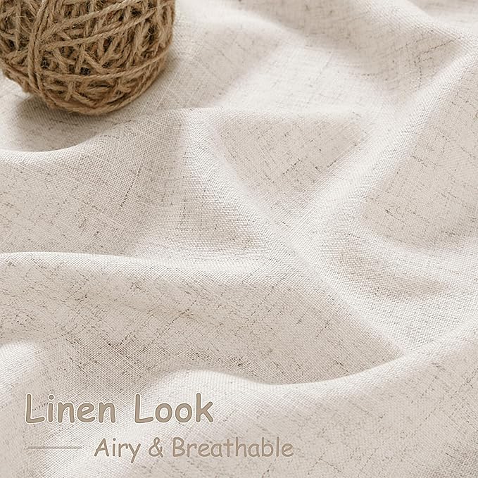 Nanspring Beige Semi Sheer Linen Curtains 72 inch Length for Living Room Back Tab Rod Pocket Modern Farmhouse Coastal Decor Beige Cotton Textured Gauze Curtains for Dining Room Office 52x72