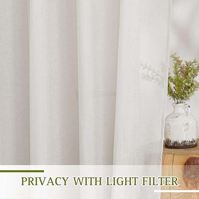 NICETOWN Natural Linen Curtains for Doorway 80 inch Length, Grommet Privacy Semi Sheer Linen Burlap Window Treatments with Light Penetration for Home Office/Porch, W36 x L80, 2 Panels