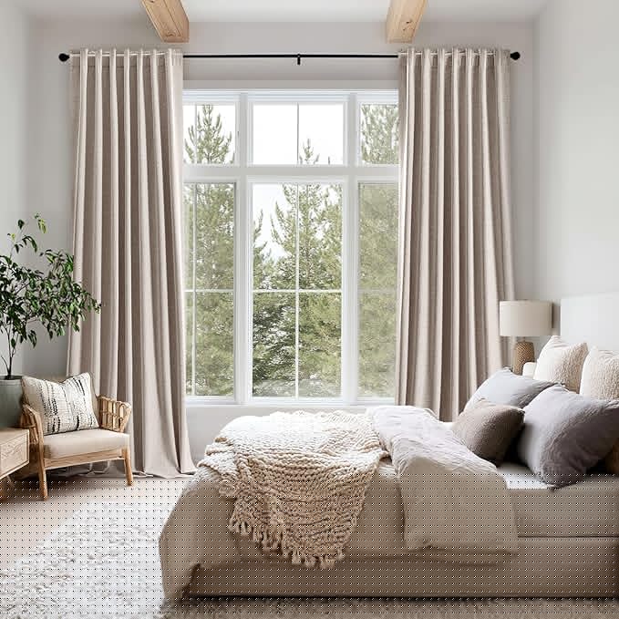 MIULEE 100% Blackout Linen Curtains for Bedroom, Khaki Solid Luxury Decor Thermal Insulation Room Darkening Drapes for Living Room Nursery Back Tab Rod Pocket 42 x 90 Inches, 2 Panels