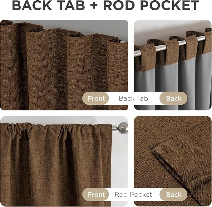 Joydeco Linen Blackout Curtains for Bedroom - 100% Light Blocking 1 Panels, Cappuccino Drapes 100" W x 108" L, Thermal Insulated Room Darkening Curtains for Living Room, Rod Pocket & Back Tabs