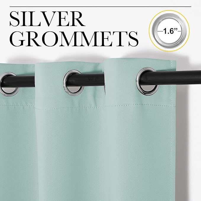 NICETOWN Blackout Curtain Panels for Bedroom, Aqua, 2 Panels, W70 x L63-inch, Grey, Thermal Insulated Grommet Top Blackout Draperies and Drapes for Basement