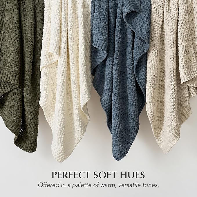 EVERGRACEHOME Chunky Chenille Knit Throw Blanket for Couch, Soft Luxurious Moss Stitch Chair Blankets for Bed, Cozy Decorative Farmhouse Knitted Throws for Sofa, Olive Green, 50" x 60"