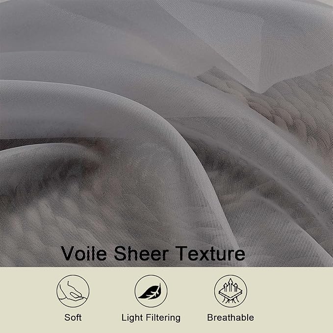 Sheer Grey Curtains for Bedroom Living Room 90 Inches Long 2 Panels Set, Soft Airy Light Filtering Sheer Window Treatments, Modern Rod Pocket Curtains Drapes, Each 42" Wx90 L Inch