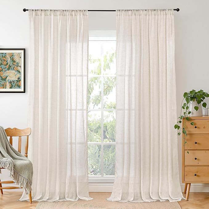 BGment Linen Curtains 84 Inch Length for Living Room, Oatmeal Lightweight Rustic Country Window Drapes for Farmhouse Bedroom Dining Room Decor Rod Pocket Textured, 2 Panels Set, Each 60 Inch Wide