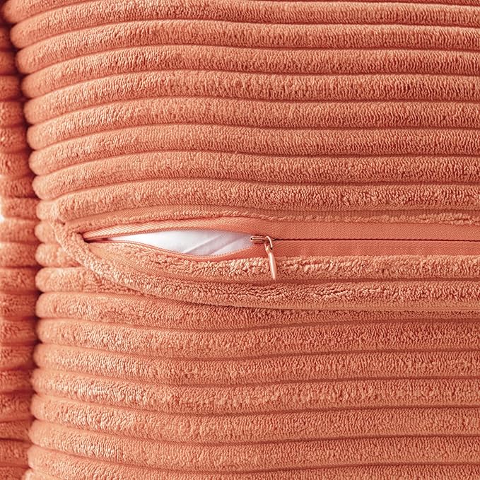 MIULEE Decorative Throw Pillow Covers for Couch Bed Livingroom 18x18 Inch Set of 2 Coral Red Boho Accent Throw Pllows Broadside Striped Patchwork Soft Corduroy Summer Pillowcases