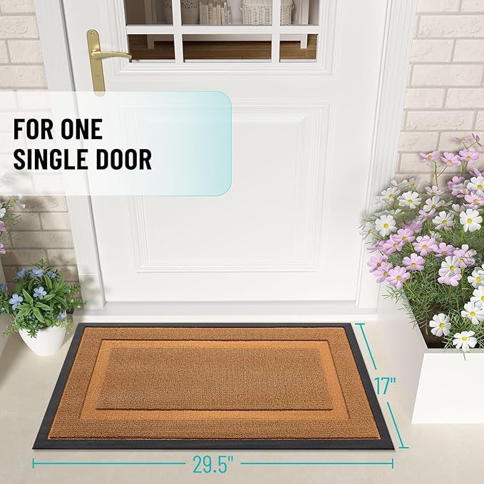 OLANLY Front Door Mat Indoor Outdoor Entrance, Waterproof All-Season, All-Weather Doormat, Sturdy Natural Rubber, Low Profile, Easy Clean Patio Porch Entryway Mat, 47x32, Tangerine Orange