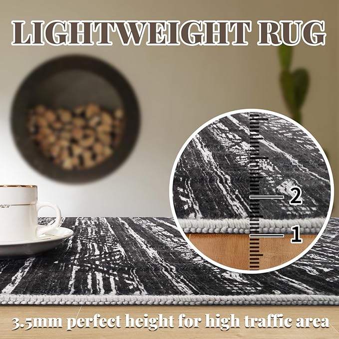2x8 Washable Kitchen Runner Rug: Modern Moroccan Runners for Hallway Soft Non Slip Rugs with Rubber Backing Low Pile Thin Waterproof Floor Carpet for Entryway Bedroom Bathroom Indoor 2x8 Black