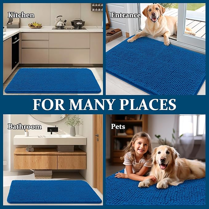 OLANLY Dog Door Mat for Muddy Paws 59x24, Absorbs Moisture and Dirt, Absorbent Non-Slip Washable Doormat, Quick Dry Chenille Mud Mat, Entry Indoor Entryway Carpet for Inside Floor, Deep Navy Blue