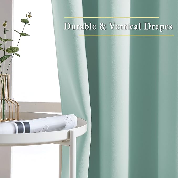 NICETOWN Room Darkening Curtains for Bedroom, Window Treatment Thermal Insulated Solid Grommet Window Treatments Sound Reducing for Living Room, Aqua Blue, Set of 2, W52 x L90