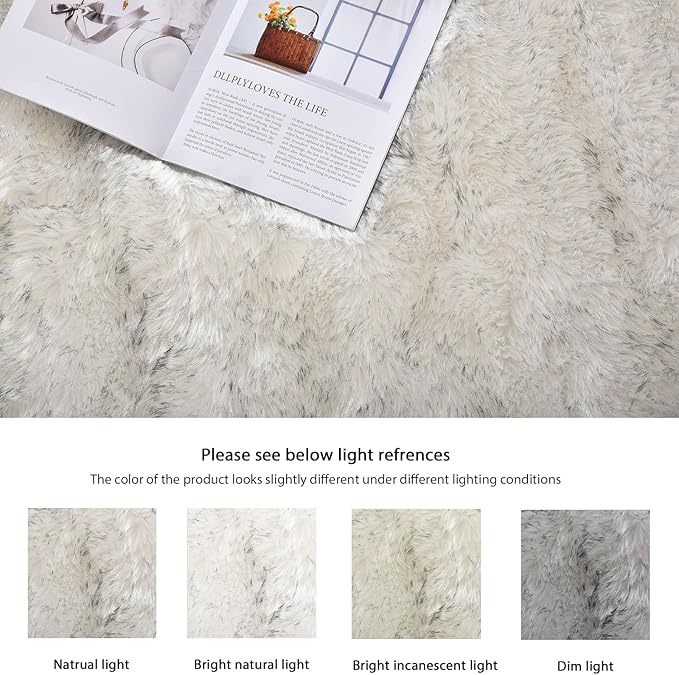 ORINOVA Gray and White Area Rug 6x9 Rugs for Bedroom Fuzzy Plush Large Sheepskin Washable Fluffy Fur Rug for Living Room Nursery Rug