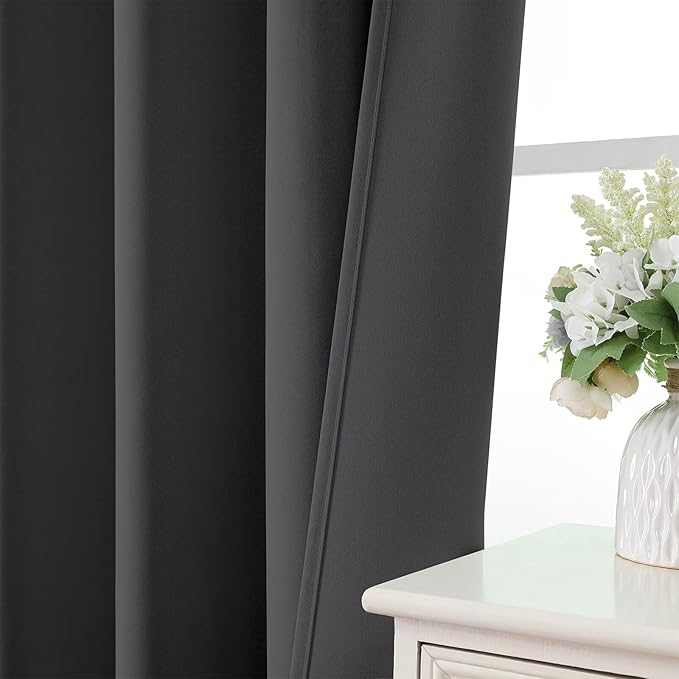 CUCRAF Dark Grey Blackout Curtains 45 inch Length 2 Panels Set, Rod Pocket Room Darkening Drapes for Bedroom Living Room, Insulated Thermal Light Blocking Window Curtain (W52 x L45 Inch)