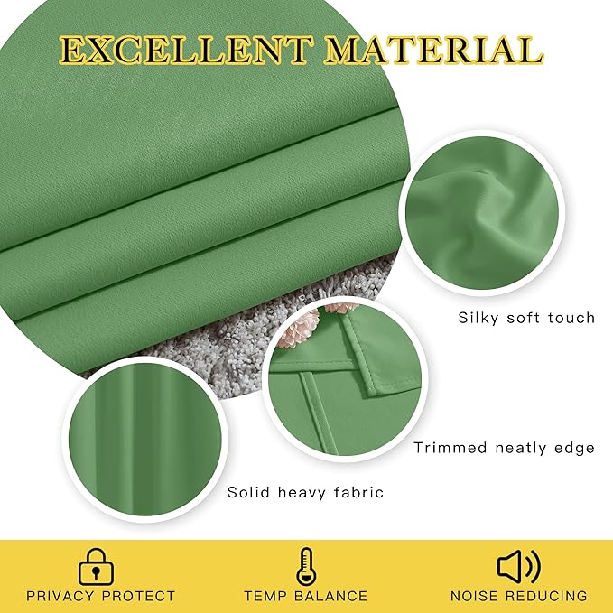 NICETOWN Forest Green Room Darkening Draperies and Curtains - Home Fashion Energy Saving Grommet Top Room Darkening Drape Panels for Bedroom (Set of 2 Panels, 52 by 72 Inch)