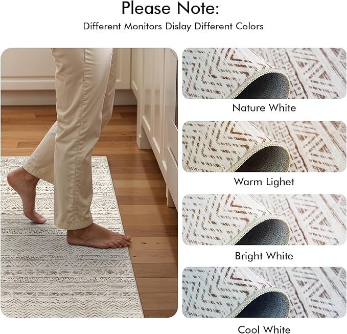 3x5 Washable Entryway Area Rug: Modern Moroccan Small Runner Rug Indoor Soft Non Slip Rug for Living Room Low Pile Thin Floor Carpet for Kitchen Dining Room Bedroom Home Office Decor(3x5,Beige)