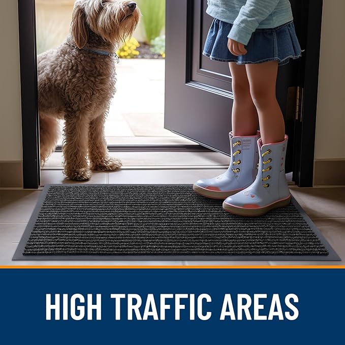 OLANLY Front Door Mat Indoor Outdoor Entrance, Waterproof Heavy Duty Doormat, Fade Resistant, Low Profile, Easy Clean Patio Porch Welcome Floor Mats for Entry, 35x23, Off-Black