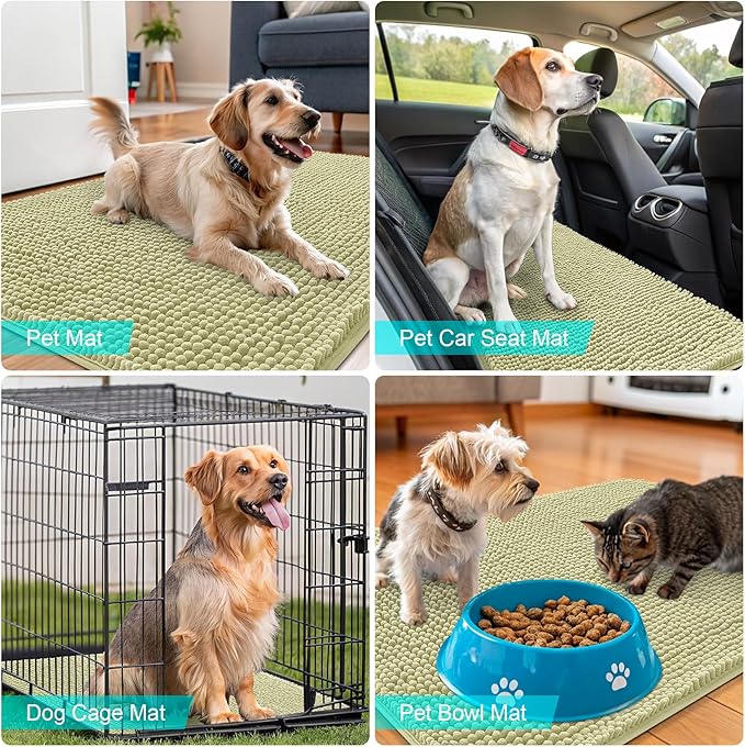 OLANLY Dog Door Mat for Muddy Paws 40x32, Absorbs Moisture and Dirt, Absorbent Non-Slip Washable Doormat, Quick Dry Chenille Mud Mat for Dogs, Entry Indoor Entryway Carpet for Inside Floor, Vanilla