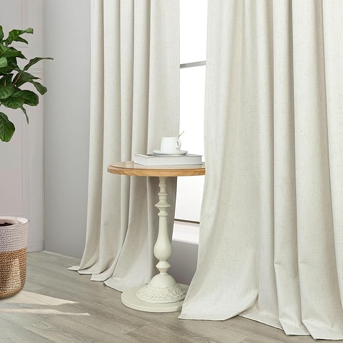 Cream Linen Blackout Curtains by Size 70 Inches Wide x 63 Inch Length Extra Wide Black Out Curtains for 72 Inches Width Bedroom Living Room Darkening Light Blocking Thermal Ivory Off White Drape 70x63