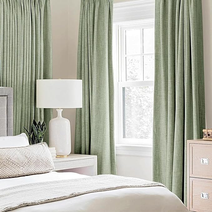 MIULEE Linen Texture Curtains for Bedroom Solid 100% Blackout Thermal Insulated Sage Green Curtains Grommet Room Darkening Curtains/Draperies for Living Room Nursery 52x84 Inch (2 Panels)