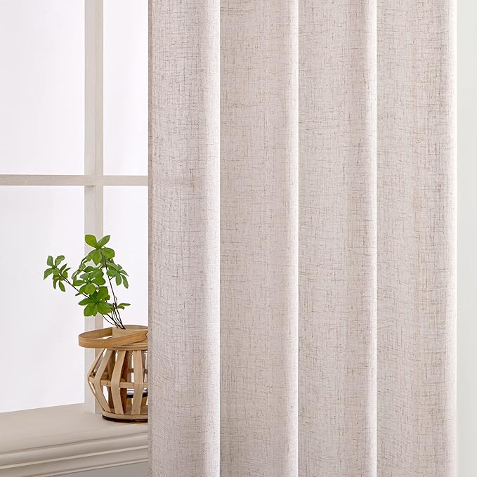 MIULEE Natural White Linen Curtains 102 Inch Length 2 Panels for Bedroom Living Room, Soft Thick Linen Textured Window Drapes Semi Sheer Light Filtering Back Tab Rod Pocket Burlap Look Decor