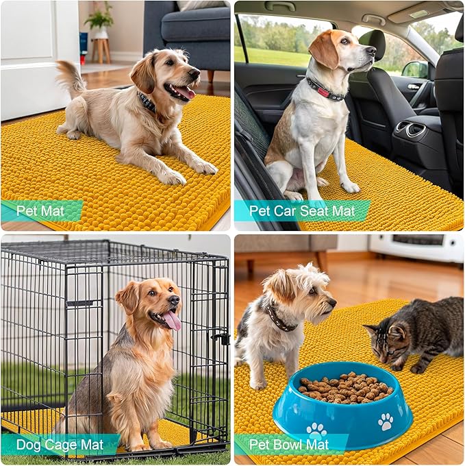 OLANLY Dog Door Mat for Muddy Paws 30x17, Absorbs Moisture and Dirt, Absorbent Non-Slip Washable Doormat, Quick Dry Chenille Mud Mat, Entry Indoor Entryway Carpet for Inside Floor, Golden Yellow
