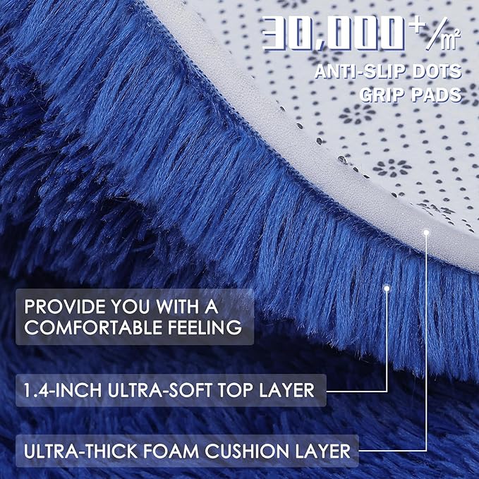 OLANLY 2x6 Machine Washable Runner Rugs for Hallway, Soft Fluffy Shaggy Bedside Rugs for Bedroom, Living Room, Indoor Floor Carpet for Kids Girls Boys, Nursery Rooms, Home Decor Aesthetic, Navy Blue