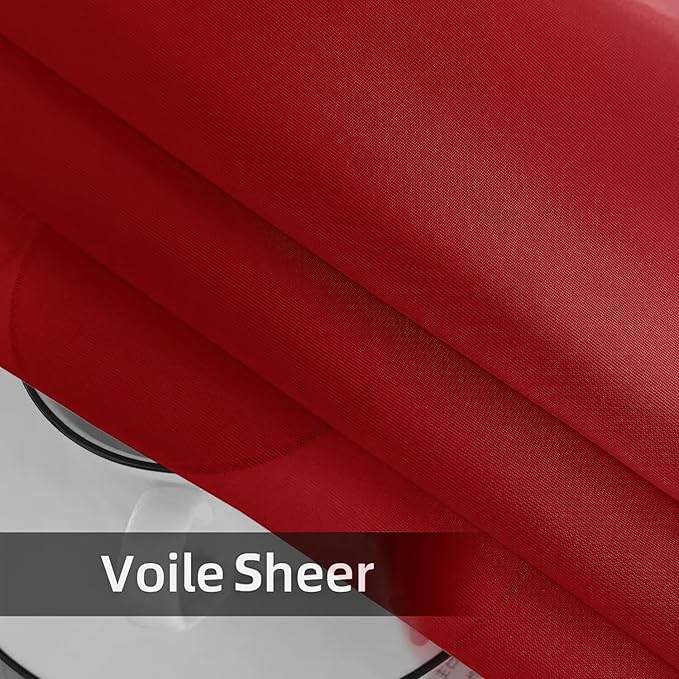 youleyar Solid Sheer Rod Pocket Curtain Voile Draperies 2 Panels White Beige Black Grey Ivory 52 Inch Width 45 Inch Long 1 Pair for Kitchen Bedroom Children Living Room Yard (Christmas Red,52Wｘ45L)