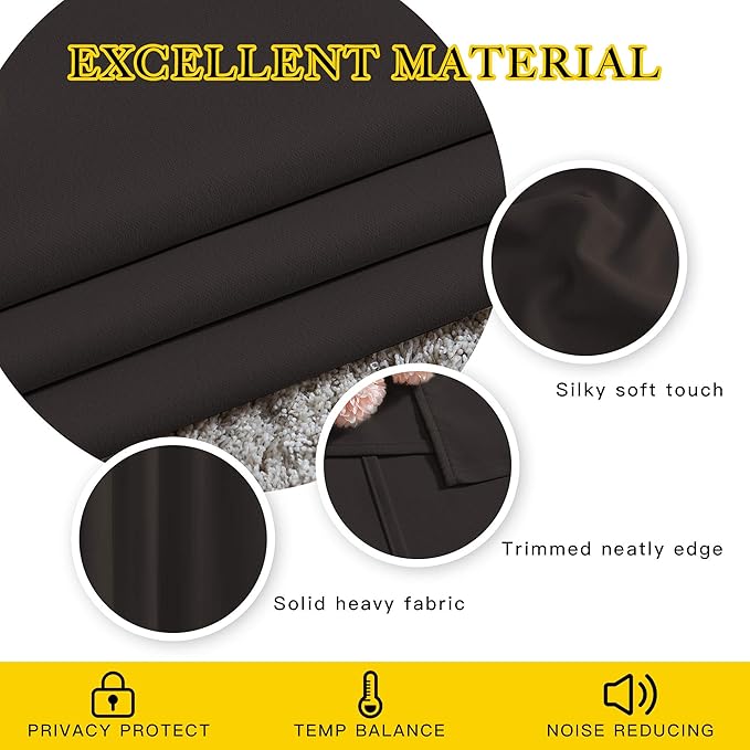 NICETOWN Room Darkening Curtains Extra Long 110 Inches, Grommet Thermal Insulated Weighted Window Treatments for Living Room/Farmhouse, W66 x L110, Toffee Brown, 2 Panels