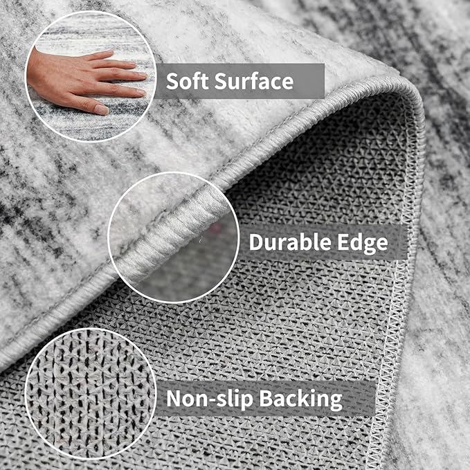 2x4 Washable Entryway Runner Rugs: Easy-to-Clean Runners for Hallway Bedroom - Stain and Water Resistant Rug with Non-Slip Backing - Soft Low-Pile Door Mat Kitchen Carpet Grey