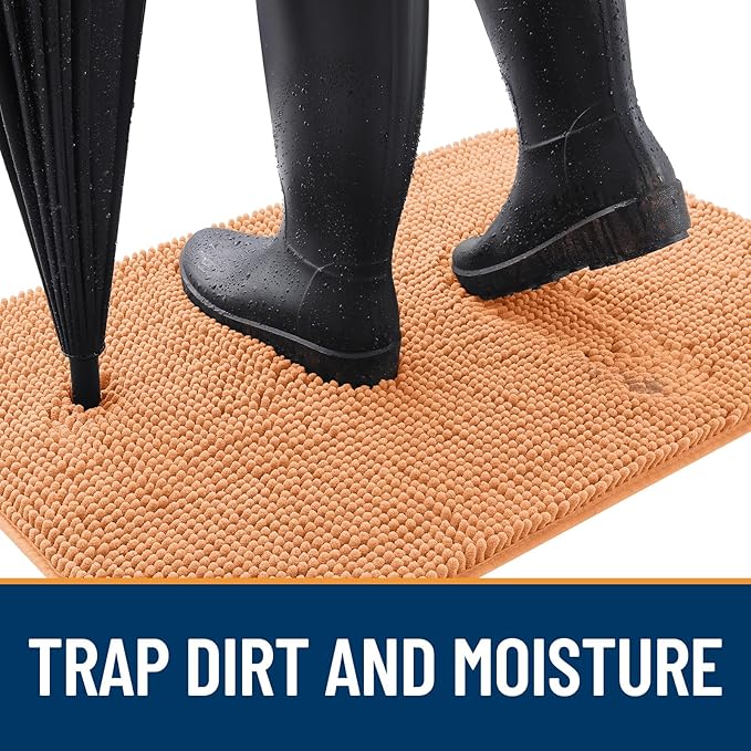 OLANLY Dog Door Mat for Muddy Paws 32x20, Absorbs Moisture and Dirt, Absorbent Non-Slip Washable Doormat, Quick Dry Chenille Mud Mat for Dogs, Entry Indoor Entryway Carpet for Inside Floor, Orange