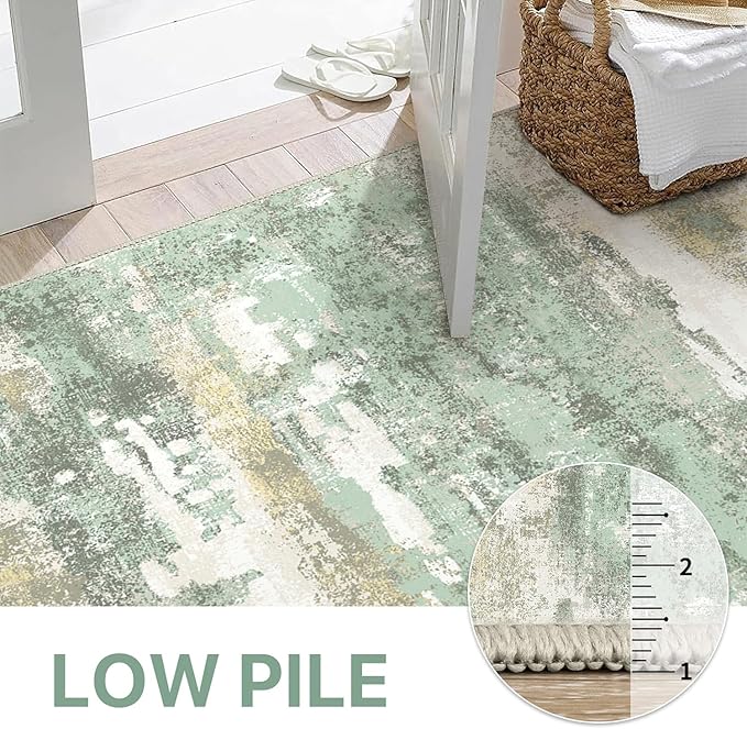 Area Rugs 6x9 for Living Room Bedroom, Modern Abstract Machine Washable Rug, Large Soft Low Pile Floor Carpet with Non Slip Backing for Dining Room, Light Green