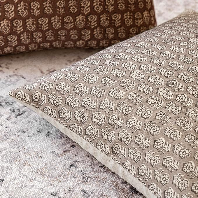 Foindtower Set of 2 Decorative Floral Body Lumbar Throw Pillow Covers Neutral Modern Farmhouse Cushion Covers Vintage Home Decor for Sofa Couch Chair Bedroom Living Room,14×36 Inch,Tan Taupe