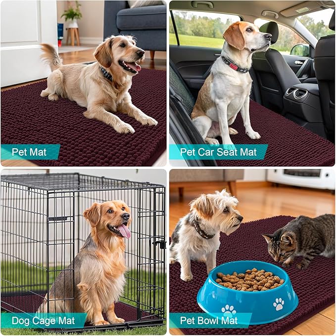 OLANLY Dog Door Mat for Muddy Paws 70x35, Absorbs Moisture and Dirt, Absorbent Non-Slip Washable Doormat, Quick Dry Chenille Mud Mat for Dogs, Entry Indoor Entryway Carpet for Inside Floor, Russet