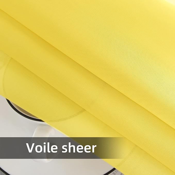 youleyar Solid Sheer Rod Pocket Curtain Voile Draperies 2 Panels White Beige Black Grey Coffee 52 Inch Width 63 Inch Long 1 Pair for Kitchen Bedroom Children Living Room Yard (Yellow,52Wｘ63L)