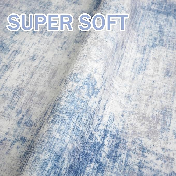 IOHOUZE Abstract Area Rug 4x6 Ft Washable Rugs for Entryway Indoor, Non Slip Small Living Room Rugs Printed Faux Wool Throw Rug, Floor Carpet for Kitchen Nursery Playroom, Light Blue Grey