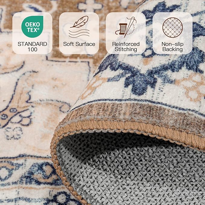Lofus 2x10 Hallway Washable Runner Rug, Vintage Kitchen Runners Non Slip, Entryway Rugs for Bathroom Bedroom Living Room Laundry Room Floor Mat, Boho Entry Long Carpet, Floral Brown