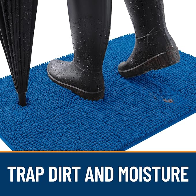 OLANLY Dog Door Mat for Muddy Paws 70x24, Absorbs Moisture and Dirt, Absorbent Non-Slip Washable Doormat, Quick Dry Chenille Mud Mat, Entry Indoor Entryway Carpet for Inside Floor, Deep Navy Blue