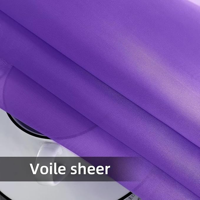youleyar Solid Sheer Rod Pocket Curtain Voile Draperies 2 Panels White Beige Black Ivory Coffee 22 Inch Width 30 Inch Long 1 Pair for Kitchen Bedroom Children Living Room Yard(Purple,22W x 30L)
