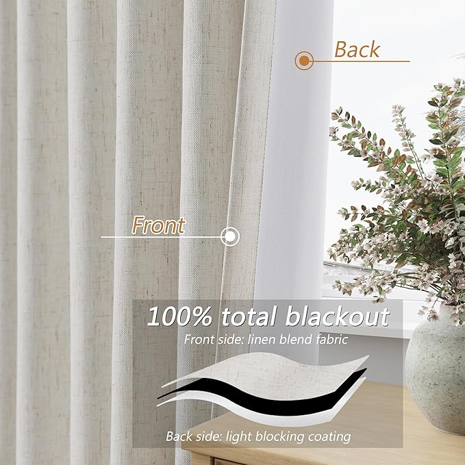 Guken Boho 86 Inches Long 100% Blackout Curtains 2 Panels Set for Living Room Bedroom Linen Drapes Room Darkening Winter Thermal Insulated Black Out Curtain Back Tab Rod Pocket, 52x86