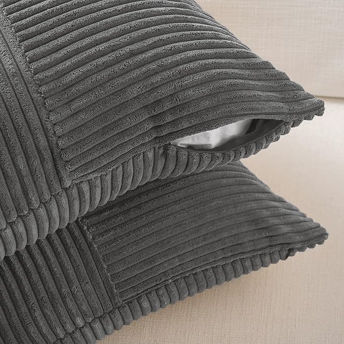 Fancy Homi 2 Packs Dark Gray Euro Decorative Throw Pillow Covers 26x26 Inch for Couch Bed Sofa, Rustic Farmhouse Boho Home Decor, Soft Corss Corduroy Patchwork Textured Square Cushion Case 66x66 cm