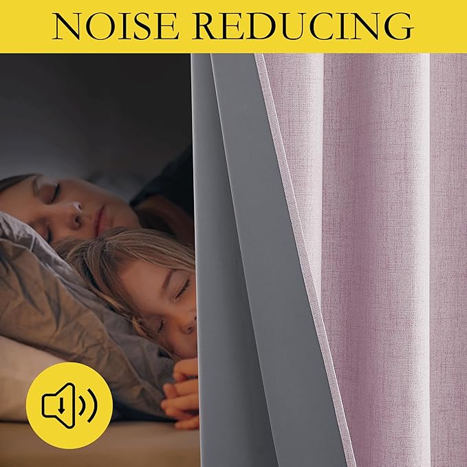 NICETOWN Pink Vintage Linen 100% Blackout Curtains for Living Room, Thermal Insulated Curtains 95“ Long, Noise Reducing Window Treatment Drapes for Home Office, 62" Wide Per Panel, Set of 2