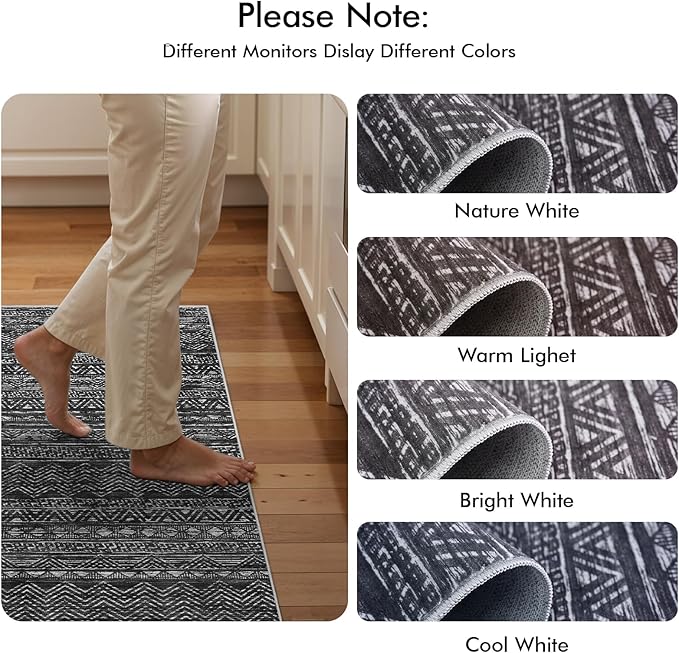 4x8 Washable Hallway Runner Rug：Moroccan Non-Slip Wide Runners for Entryway Kitchen Soft Modern Geometric Low-Pile Rugs for Living Room Thin Waterproof Carpet for Bedroom Bathroom Laundry(Black,4x8)