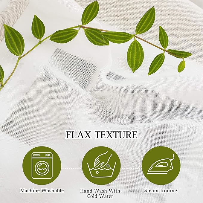 NICETOWN Linen Sheer Curtains Flax Textured, Grommet Top Casual 63" Long Thick Semitransparent Flax Sheer Window Treatment for Loft/Apartment, Ivory, 1 Panel = 52" W, Sold by 2 Panels